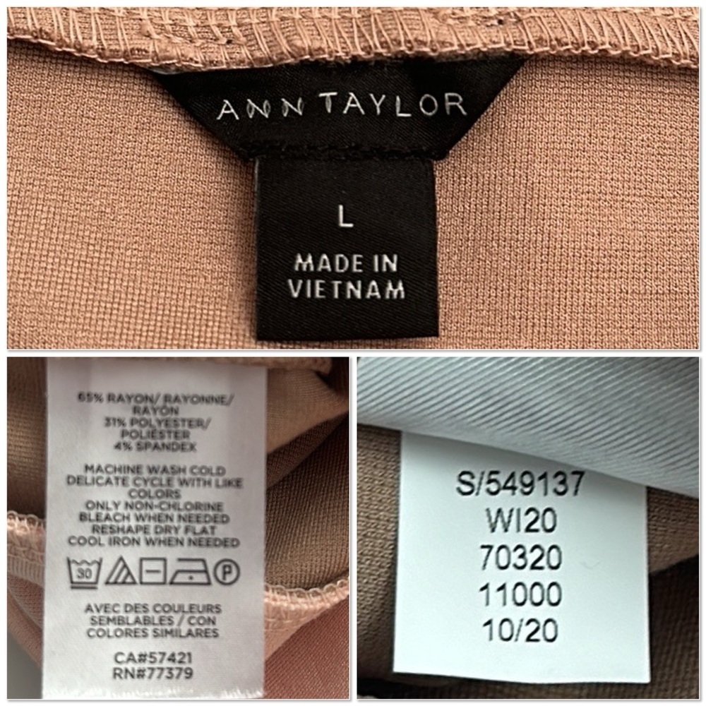 Ann Taylor tan and peach colorblock mock neck top - Picture 9 of 10